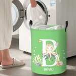 Personalized Cute Ocean Animal Name Waterproof Laundry Storage Basket with Handle Nursery Decor Housewarming Birthday Gift for Kids