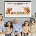 Personlig Highland Cow Family Poster Ramlös inramad målning med 2-17 namn Heminredning Födelsedag Mors dag Fars dag Present till mamma pappa