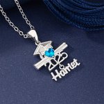 Collier avec pendentif en forme de coeur et de pierre de naissance avec nom de la classe 2025 Cadeau de fin d'études pour diplômé(e)