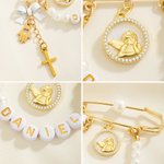 Personalized Cross Guardian Angel Pearl Safety Pin with Bead Name Baby Shower Birthday Gift for Newborn New Mother