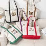 Personalised Embroidered 1-4 Dog Cat Pet Portrait Photos Large Canvas Tote Bag Birthday Gift for Mom Pet Lovers