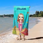 Gepersonaliseerde Cartoon Kind Karakter Marine Thema Sneldrogende Strandhanddoek met Naam Zomer Vakantie Verjaardag Cadeau voor Jongens Meisjes