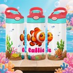 Personligt namn på tecknade havsdjur 12 oz rostfritt stål isolerad vattenflaska för barn med handtag och silikonsugrör Tillbaka till skolan-present för barn