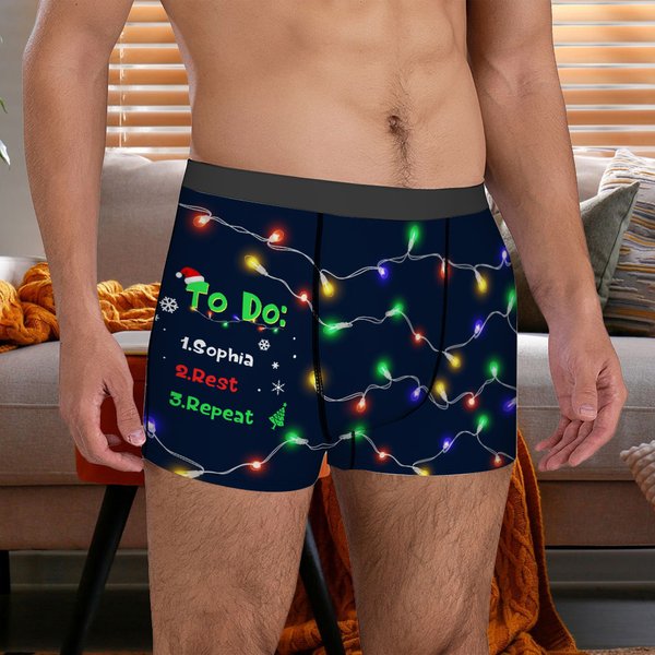 Lista de cosas por hacer personalizada Luces de colores Calzoncillos bóxers transpirables para hombre con nombre Cumpleaños Regalo de Navidad para marido Novio