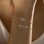 Personalized Minimalism Double Interlocking Initials Bracelet with Birthstone Dainty Jewelry Birthday Anniversary Gift for Women