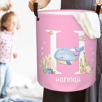 Personalized Cute Ocean Animal Name Waterproof Laundry Storage Basket with Handle Nursery Decor Housewarming Birthday Gift for Kids