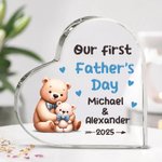 Personalised Cute Animal Heart Acrylic Plaque with Name and Year Home Decor First Father's Day Birthday Gift for Baby Daddy