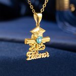 Collier avec pendentif en forme de coeur et de pierre de naissance avec nom de la classe 2025 Cadeau de fin d'études pour diplômé(e)