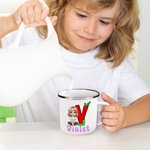 Personalised Cartoon Character 12 oz Colored Rim Enamel Mug with Name and Initial Birthday Back to School Travel Gift for Friend Family Kids