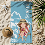 Personalisiertes Wohnmobil Cartoon Camping Charakter Strandtuch mit Namen Schnelltrocknend Sommer Reise Urlaub Geschenk für Camper Outdoor-Enthusiast