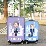 Personalized Cartoon Travel Character 18 - 32 Inches Luggage Cover with Name Travel Accessories Birthday Holiday Gift for Couples Friends