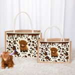Personalized Highland Cow Large Capacity Jute Tote Bag with Name Travel Accessories Birthday Holiday Gift for Highland Cow Lovers