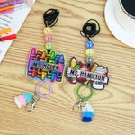 Personalized Crayon Ruler Coffee Name Bead Lanyard with Key Ring and Tassel School Supply Appreciation Gift for Teacher
