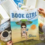 Personalized Book Girl Summer Cartoon Character Canvas Bag with Name Anniversary Birthday Gift for Friends Family