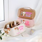 Personalized Cartoon Mother of the Bride Waterproof PU Leather Wide Open Makeup Bag with Name Portable Travel Essentials Wedding Gift for Mom