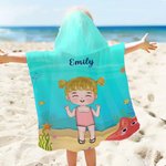 Serviette de Plage à Capuche Personnalisée avec Nom et Motif Animal Marin Cadeau Vacances d'Été Anniversaire pour Enfant