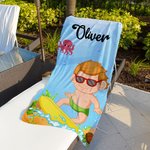Personalized Cartoon Character Marine Animals Quick Dry Oversized Beach Towel with Name Summer Vacation Essentials Beach Party Birthday Gift for Kids
