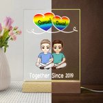 Personalized Together Since Year Cartoon Couple LED Night Light with Names and Wooden Base Home Decor Anniversary Birthday Gift for Couples