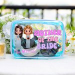 Personalized Cartoon Mother of the Bride Waterproof Clear Makeup Bag with Name Portable Travel Essentials Wedding Gift for Mom