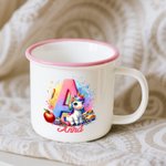 Tasse en Émail Coloré 355 ml Personnalisée avec Nom Initiale Style de Licorne Fantaisiste Cadeau Anniversaire Camping pour Garçon Fille