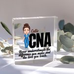 Personalized Cartoon Medical Character Square Heart Acrylic Plaque with Name Desk Decor Birthday Appreciation Inspirational Gift for Medical Staff