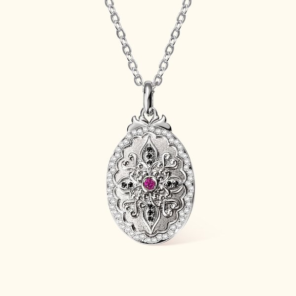Personalized Vintage Ruby Gemstone Zircon Photo Locket Necklace Birthday Valentine's Day Gift for Women