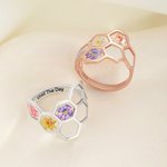 Personalisierte Honeycomb 1-12 Geburt Blume Ring mit eingraviertem Text zierlichen Schmuck Geburtstag Muttertag Braut Dusche Geschenk für Frauen