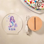 Personalised Fantasy Mermaid Cake LED Night Light with Wooden Base and Name Room Decor Birthday Gift for Girls Kids