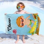 Personalized Cartoon Character Marine Animals Quick Dry Oversized Beach Towel with Name Summer Vacation Essentials Beach Party Birthday Gift for Kids