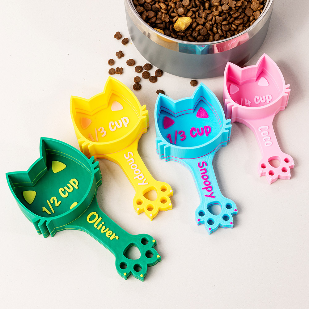 Scoop de mesure de nourriture avec nom personnalisé Cute Cat Paw Multicolor Pet Supplies Birthday Gift for Cat Owner (Cadeau d'anniversaire pour le propriétaire du chat)