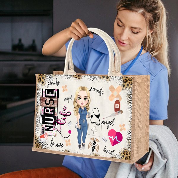 Personalized Cartoon Medical Character Large Jute Bag Graduation Birthday Gift for Nurse Doctor Medical Staff