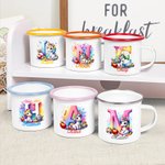 Tasse en Émail Coloré 355 ml Personnalisée avec Nom Initiale Style de Licorne Fantaisiste Cadeau Anniversaire Camping pour Garçon Fille