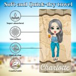 Personalizzato Personaggio dei cartoni animati Asciugatura rapida Asciugamano da spiaggia sovradimensionato con nome Vacanze estive Essenziali Festa in spiaggia Regalo di compleanno per le donne