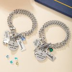 Personalized Bachelor Cap Birthstone Graduation Charm Bracelet with Engraved Year and Name Graduation Birthday Gift for High School College Graduates