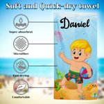 Personalized Cartoon Character Marine Animals Quick Dry Oversized Beach Towel with Name Summer Vacation Essentials Beach Party Birthday Gift for Kids