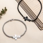 Personalised Cross Pendant Bracelet with Engraved Text Religious Jewellery Baptism Prayer Birthday Gift for Christians
