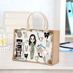 Gepersonaliseerde Cartoon Medische Karakter Grote Jute Zak Afstuderen Verjaardag Gift voor Verpleegkundige Arts Medisch Personeel