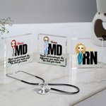 Personalized Cartoon Medical Character Square Heart Acrylic Plaque with Name Desk Decor Birthday Appreciation Inspirational Gift for Medical Staff