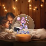 Personalised Fantasy Mermaid Cake LED Night Light with Wooden Base and Name Room Decor Birthday Gift for Girls Kids
