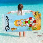 Personalized Cartoon Character Marine Animals Quick Dry Oversized Beach Towel with Name Summer Vacation Essentials Beach Party Birthday Gift for Kids