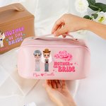 Personalized Cartoon Mother of the Bride Waterproof PU Leather Wide Open Makeup Bag with Name Portable Travel Essentials Wedding Gift for Mom
