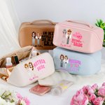 Personalized Cartoon Mother of the Bride Waterproof PU Leather Wide Open Makeup Bag with Name Portable Travel Essentials Wedding Gift for Mom