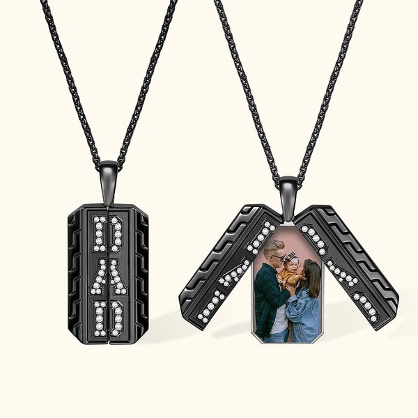 Personalized Dad Locket Necklace with Birthstone and Photo Gift for Him
