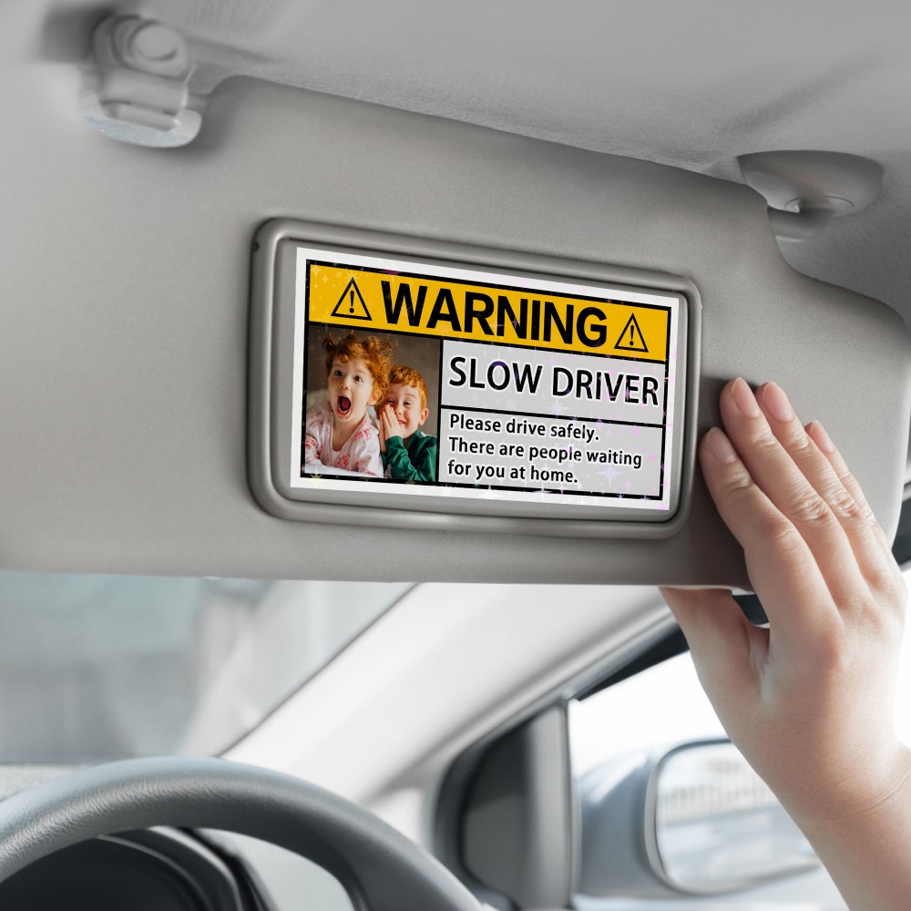 Photo personnalisée Autocollant étanche d'avertissement pour conducteur lent Accessoire de décoration de voiture Cadeau de fête des pères pour le propriétaire de la voiture