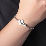 Personalised Cross Pendant Bracelet with Engraved Text Religious Jewellery Baptism Prayer Birthday Gift for Christians