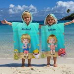 Serviette de Plage à Capuche Personnalisée avec Nom et Motif Animal Marin Cadeau Vacances d'Été Anniversaire pour Enfant