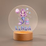 Personalised Fantasy Mermaid Cake LED Night Light with Wooden Base and Name Room Decor Birthday Gift for Girls Kids