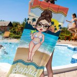 Personalizzato Personaggio dei cartoni animati Asciugatura rapida Asciugamano da spiaggia sovradimensionato con nome Vacanze estive Essenziali Festa in spiaggia Regalo di compleanno per le donne