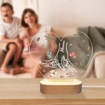 Veilleuse LED en Forme de Cœur Personnalisée avec 1-6 Noms Fleurs de Naissance Décoration avec Socle en Bois Cadeau Fête Anniversaire pour Maman