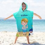 Serviette de Plage à Capuche Personnalisée avec Nom et Motif Animal Marin Cadeau Vacances d'Été Anniversaire pour Enfant